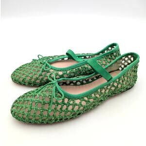 Loeffler Randall Leonie Crochet Ballet Flat Women's Green Size US8.5B EU39